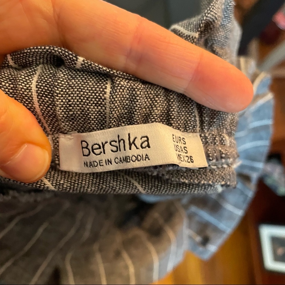 Bershka Women's Small S Striped Linen Blend Belted Pants - Picture 4 of 4